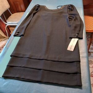 Vintage NWT Lisa Michaels 14 Women's Long sleeve Satin Back Bow 3 Tiers Dress